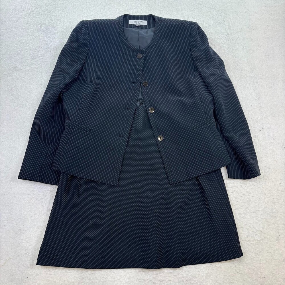 Tahari Arthur S. Levine Black Pinstripe Blazer Skirt Set Size 16P